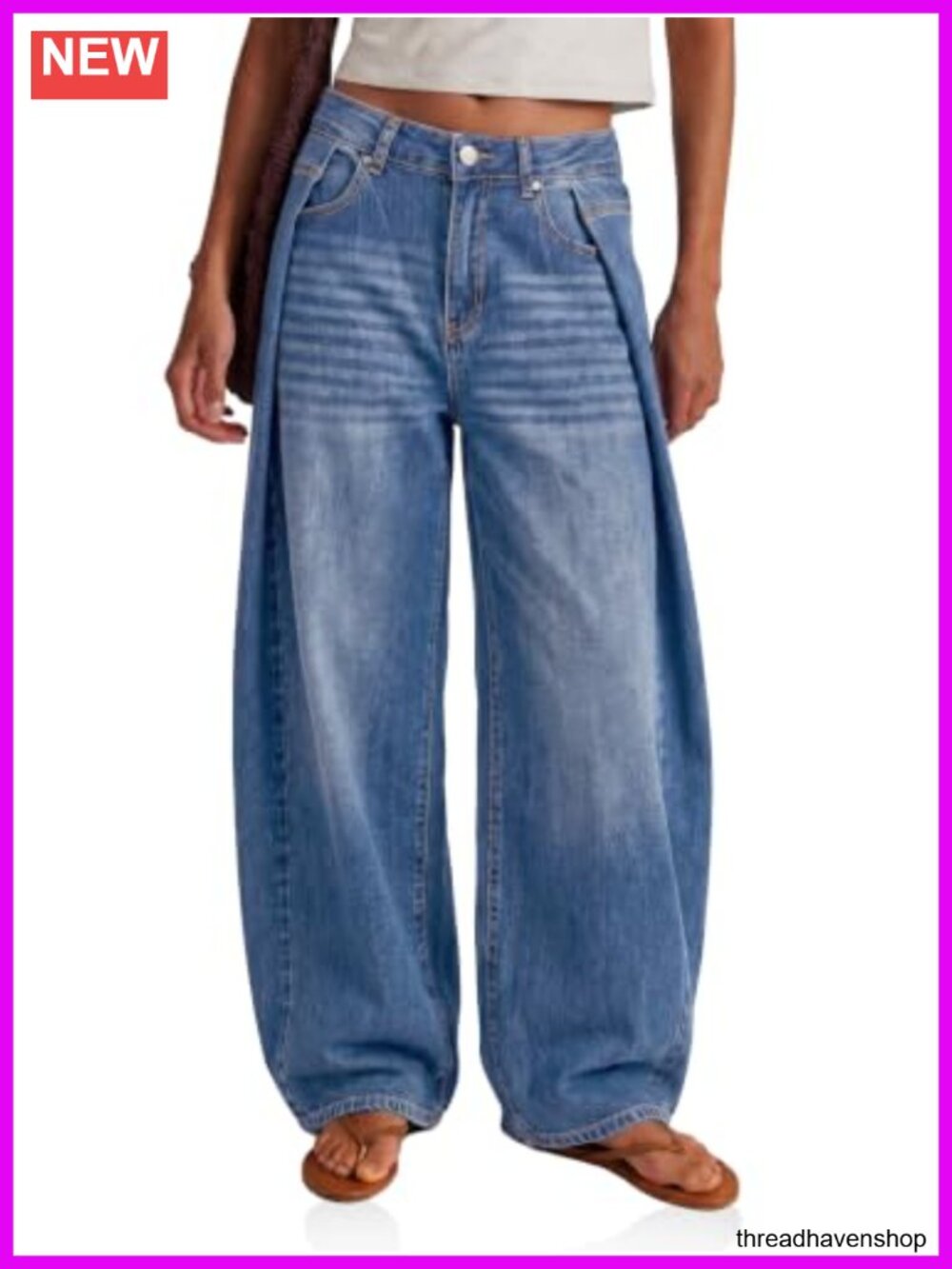Womens Baggy Pleated Jeans High Waisted Wide Leg Y2K Denim Pants Loose Fit